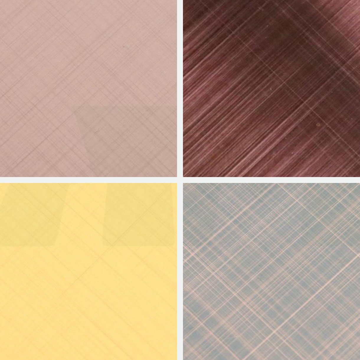 Four cross-grain stainless steel samples