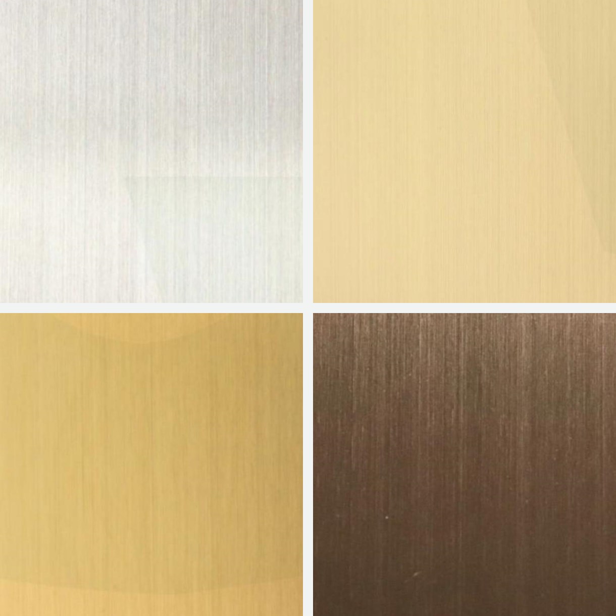 Four hairline brushed stainless steel samples