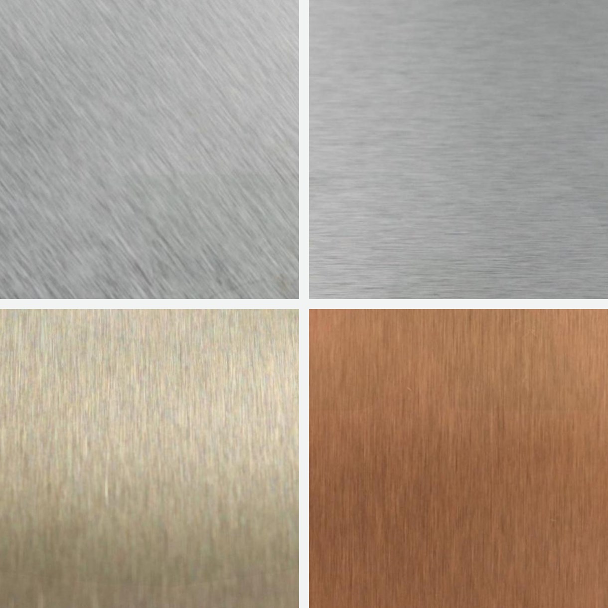 Four No.4 satin stainless steel samples