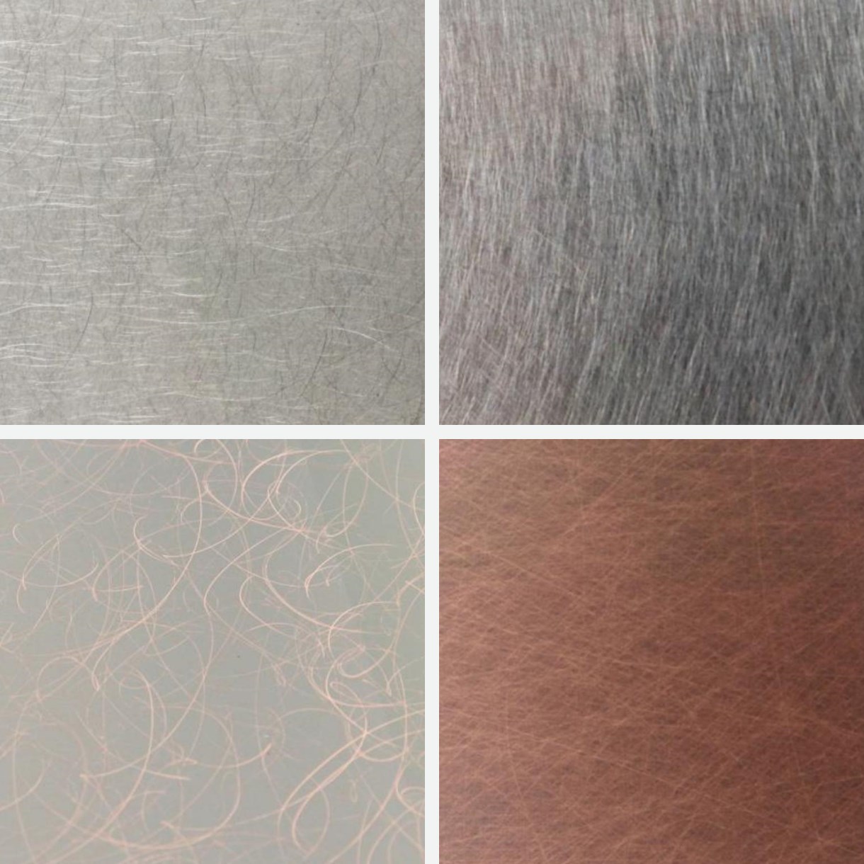 Four vibration-finished stainless steel samples